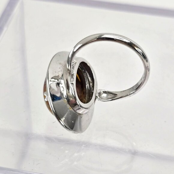 Sterling Silver Jasper Ring Cabachon Stone Hat Style Size 6.75 JJJ3779 - Picture 9 of 10